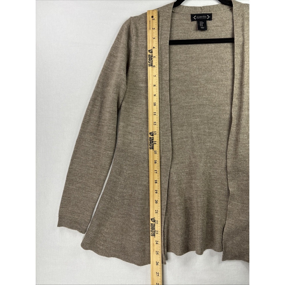 Nanette‎ Lepore Cardigan Women M Taupe Merino Wool Peplum Open Front - Picture 5 of 10
